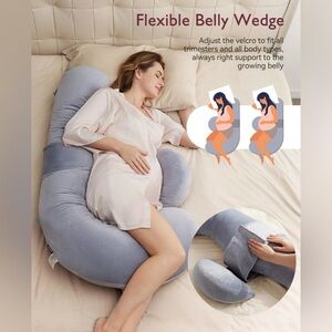 Momcozy Pregnancy Pillow F Shaped with Adjustable Wedge Pillow Gray